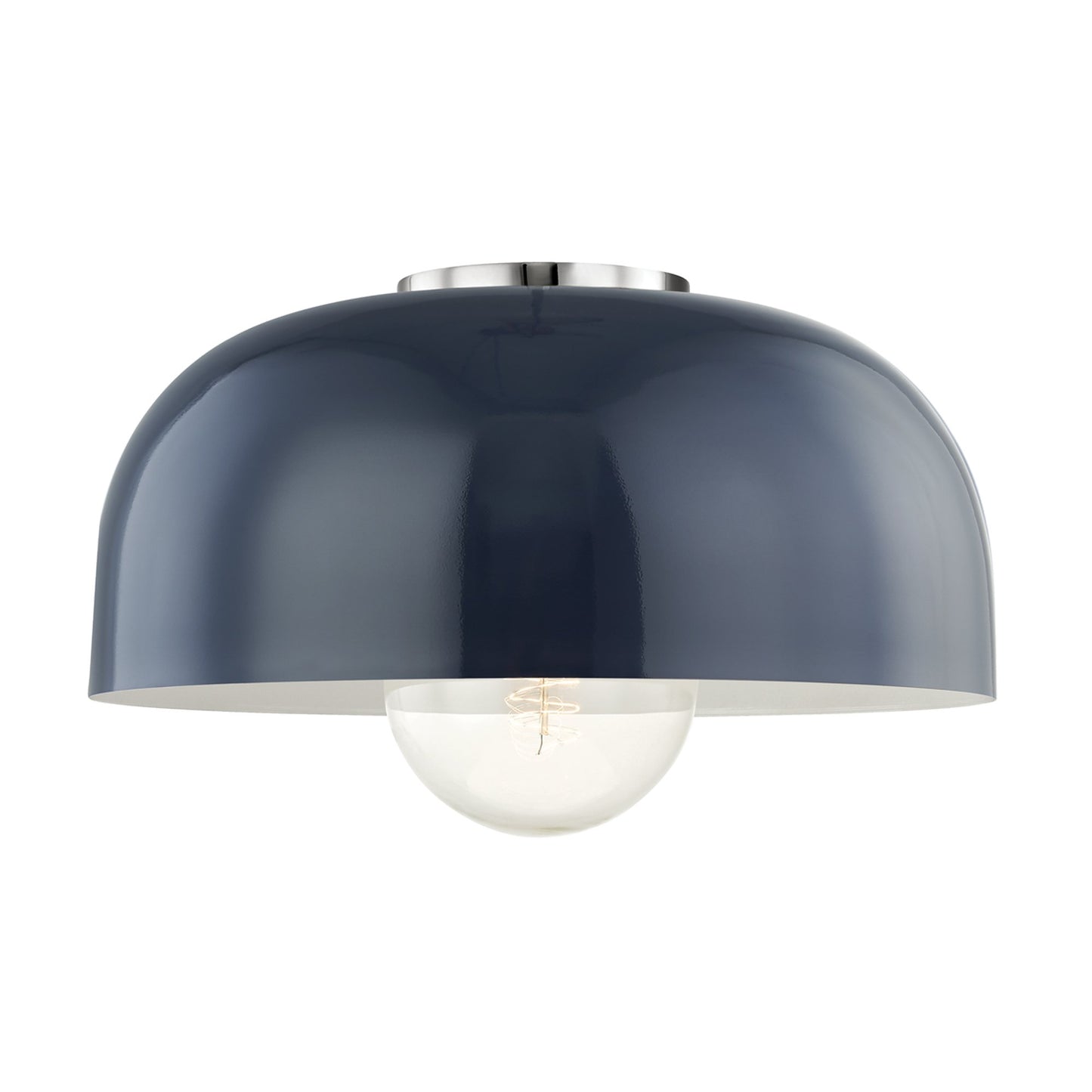 Avery 1-Light Semi-Flush Mount Ceiling Light in Polished Nickel / Navy (Large).