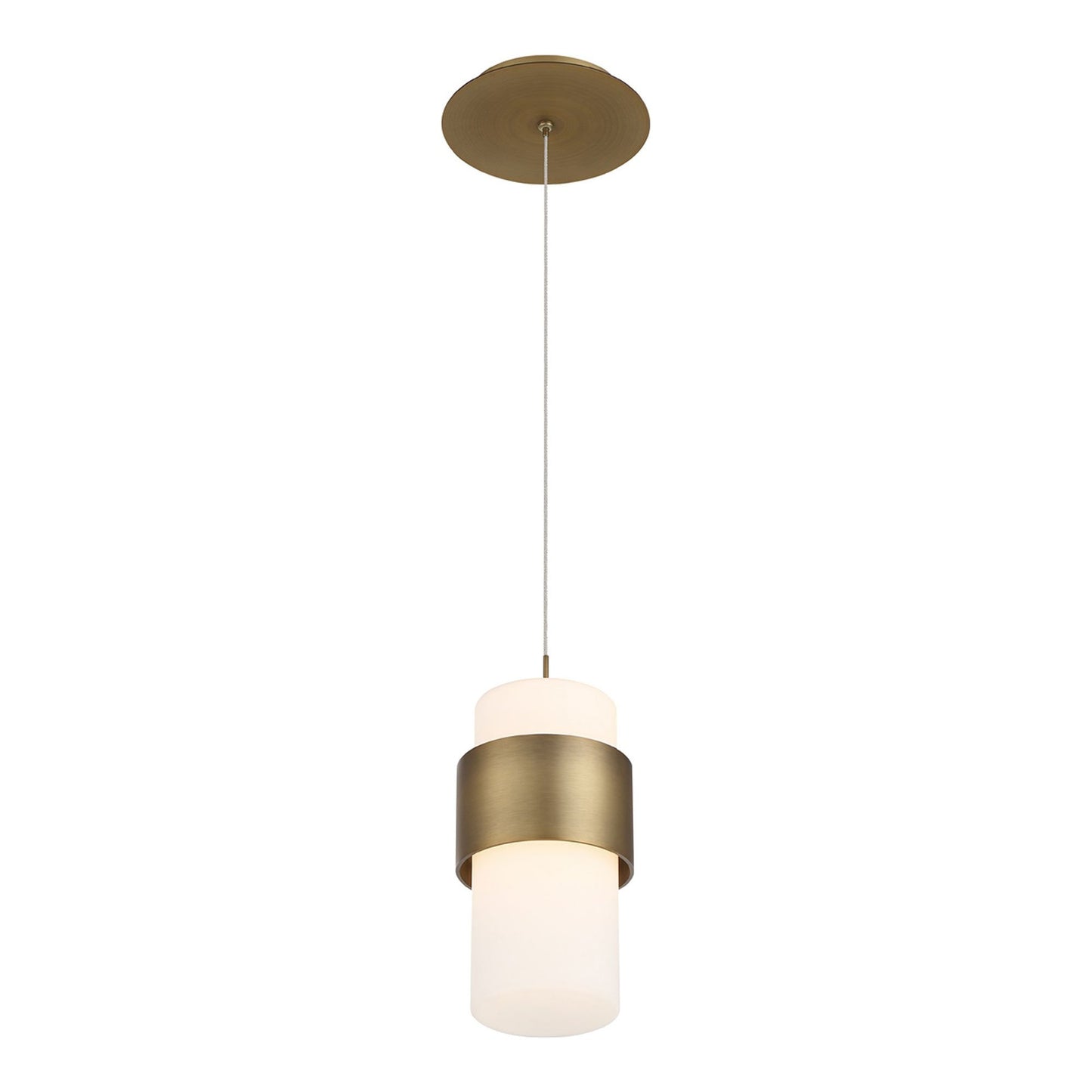 Banded LED Mini Pendant Light in Aged Brass.