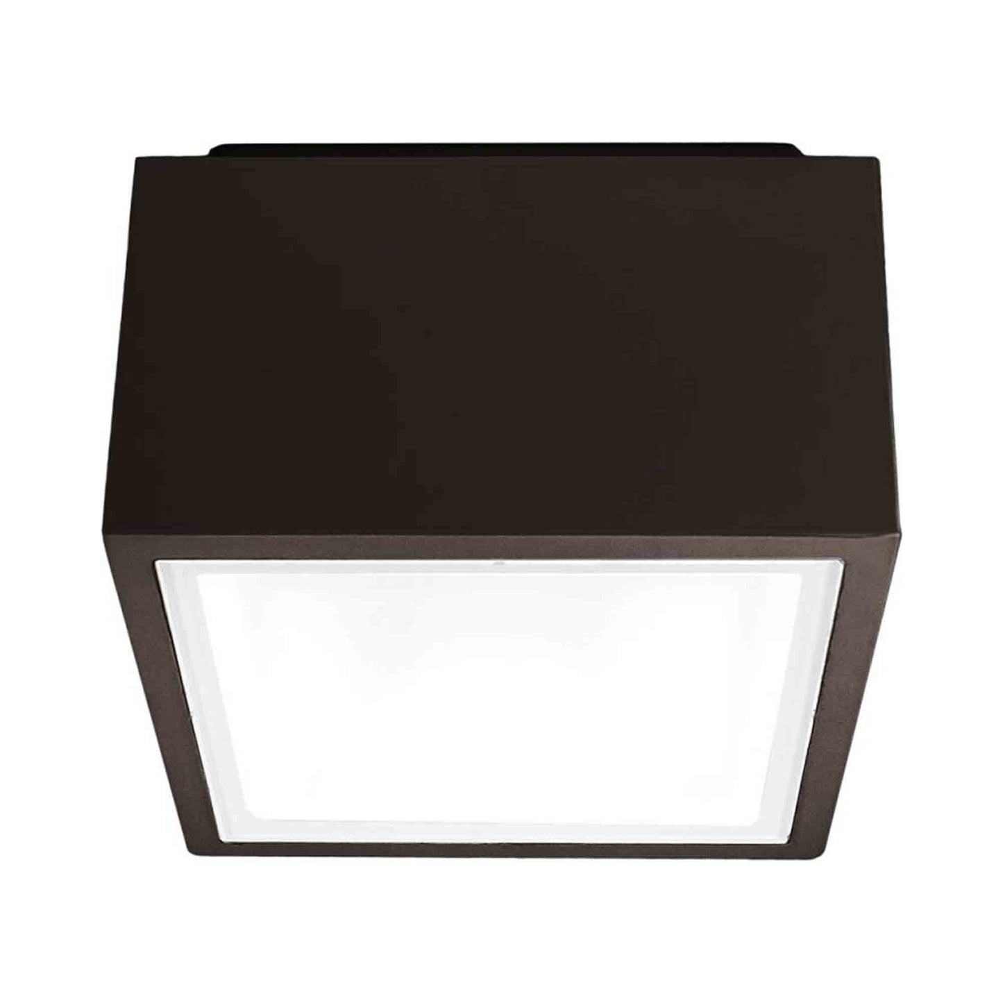 Bloc Outdoor LED Flush Mount Ceiling Light in Bronze.