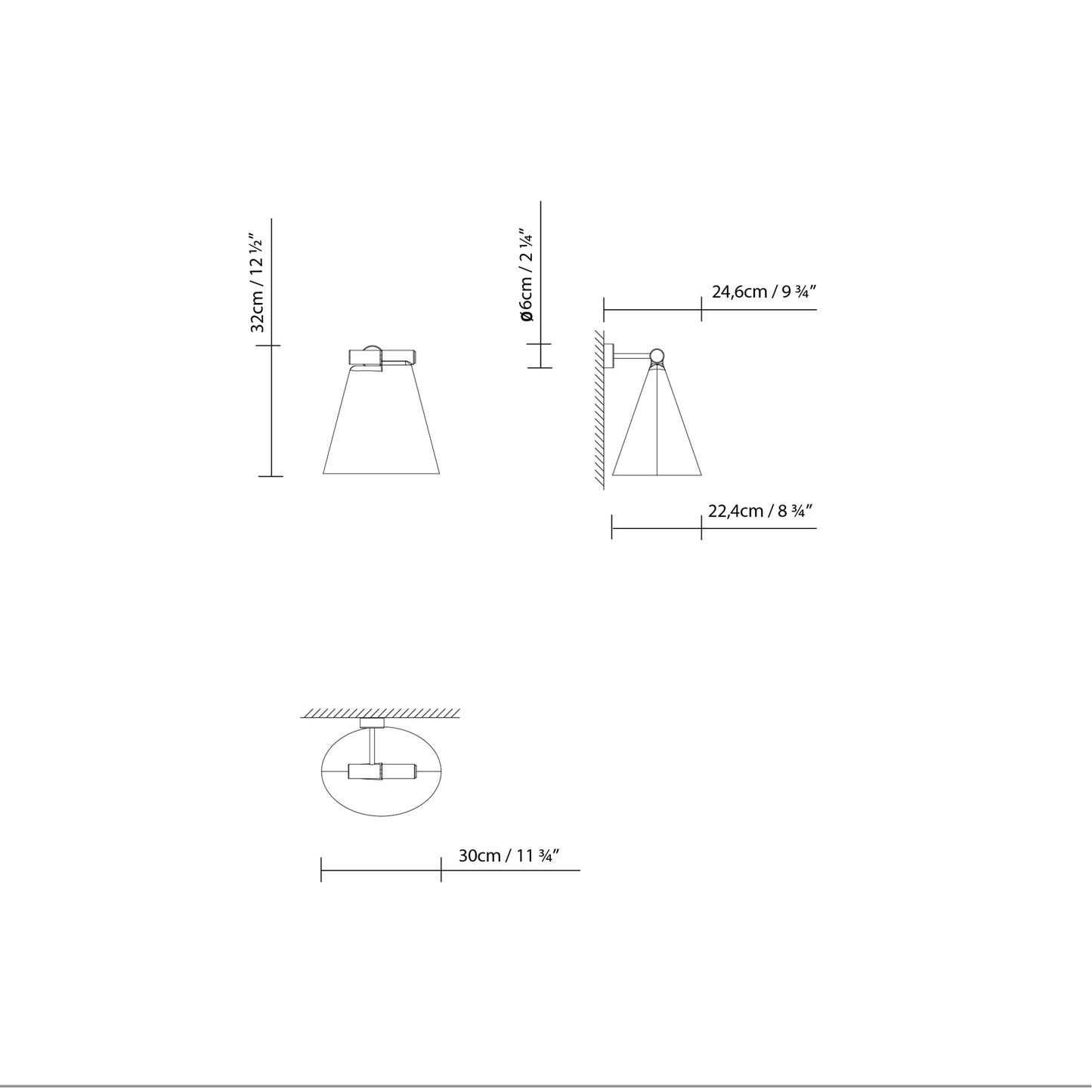 Cone Light W Wall Light - line drawing.