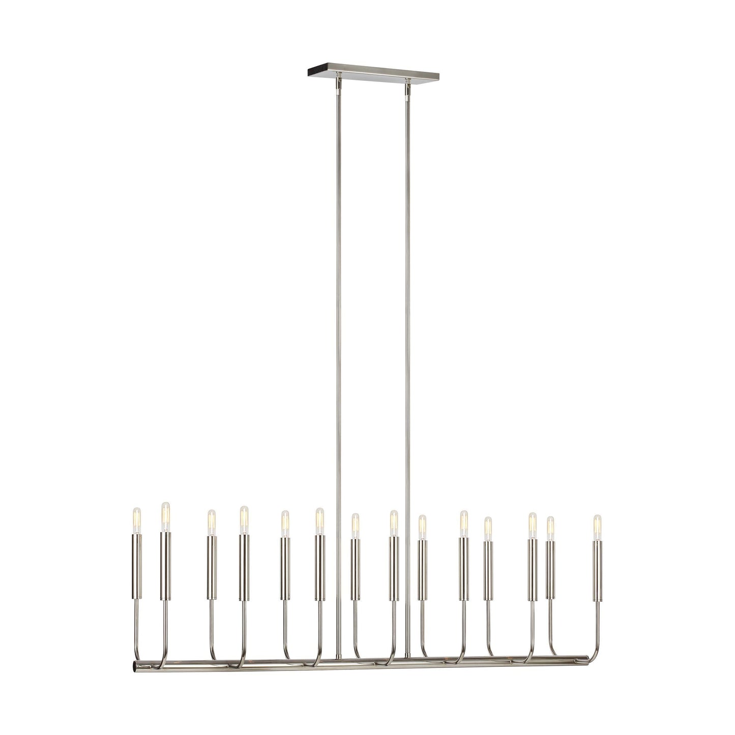 Brianna Linear Chandelier in Polished Nickel.