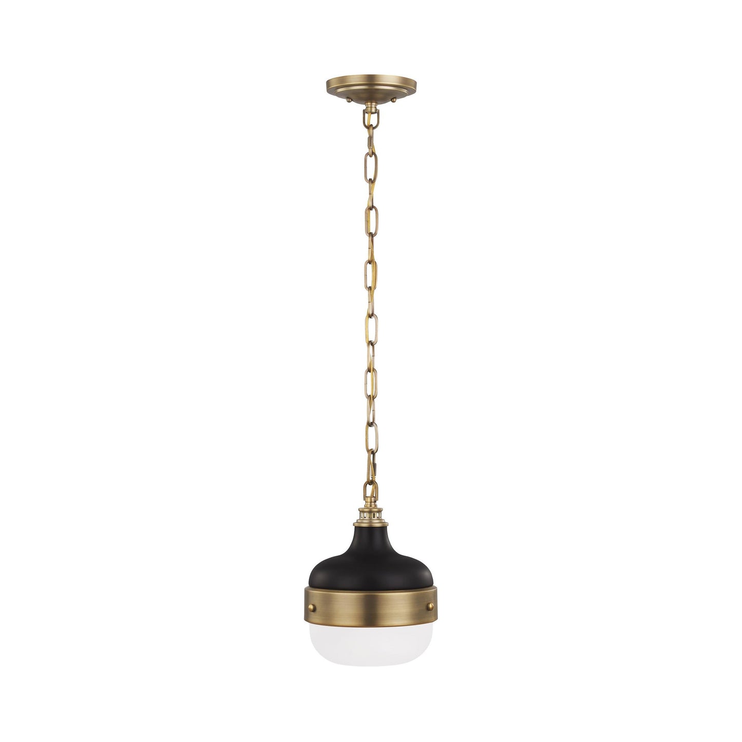 Cadence Mini Pendant Light in Dark Antique Brass/Matte Black.