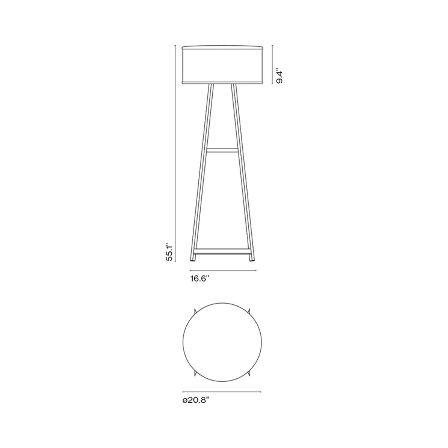 Cala 140 Outdoor LED Floor Lamp - line drawing.