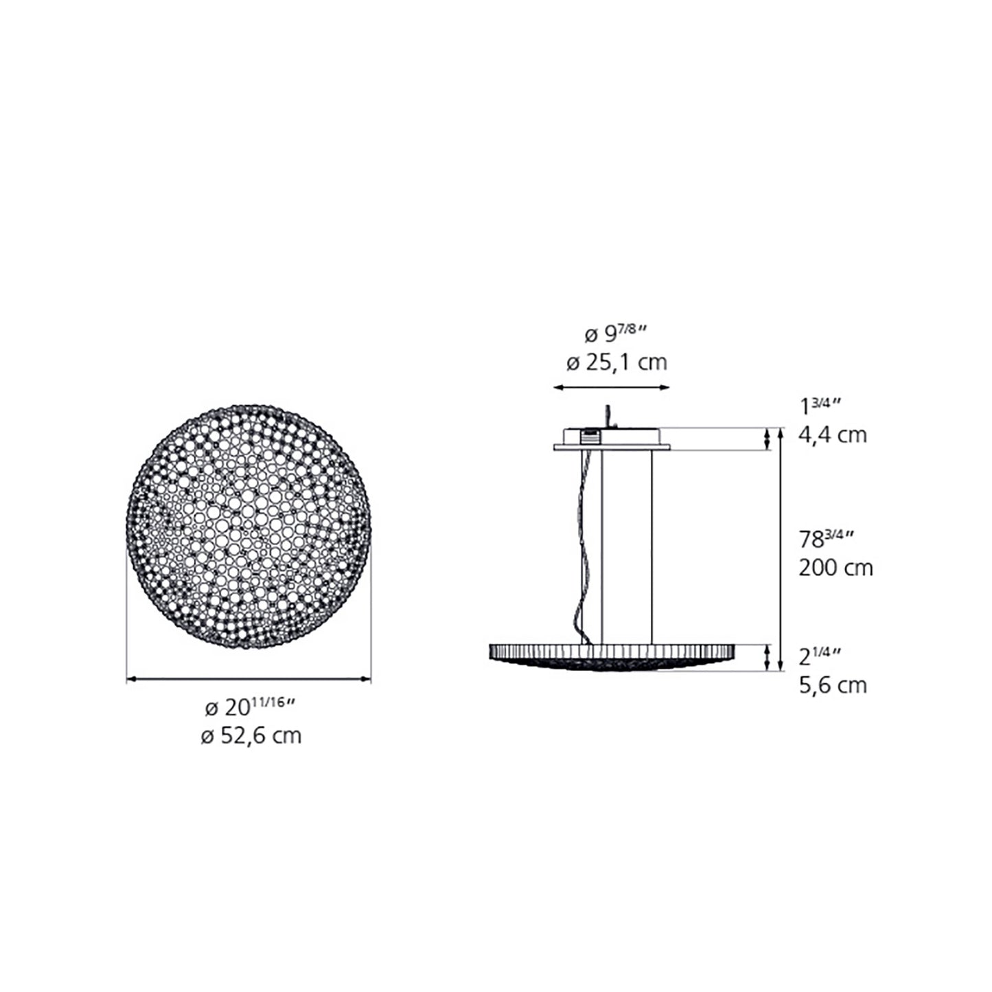 Calipso LED Pendant Light - line drawing.