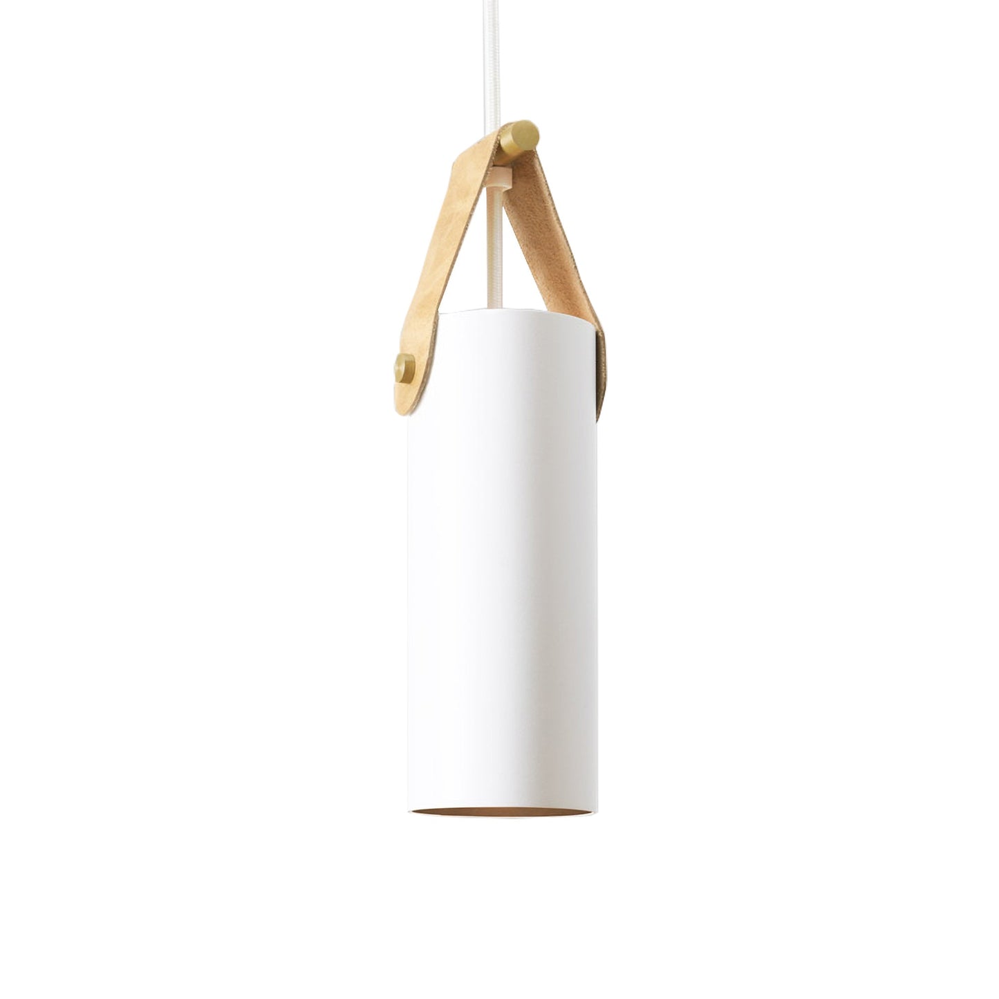 Spero Pendant Light in White/Tan Leather.