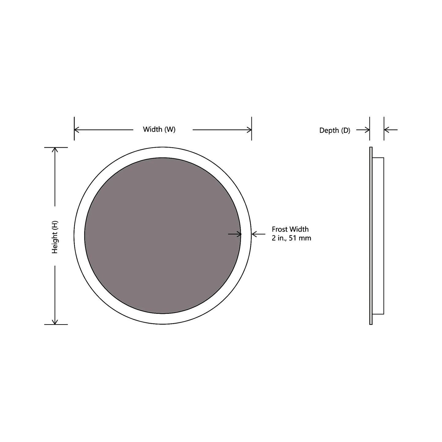 Grandeur LED Lighted Mirror - line drawing.