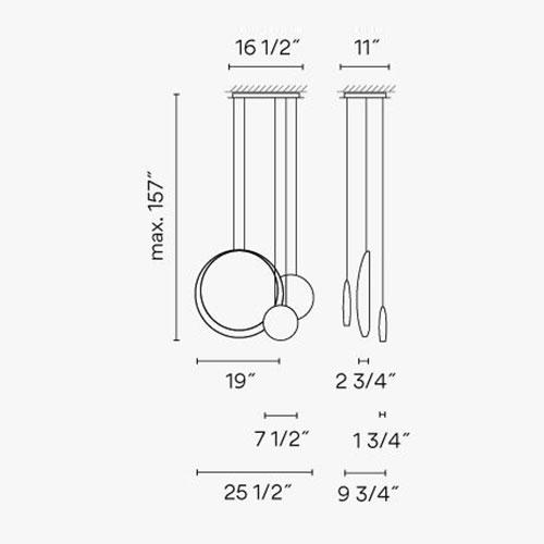 Cosmos Cluster LED Pendant Light - line drawing.