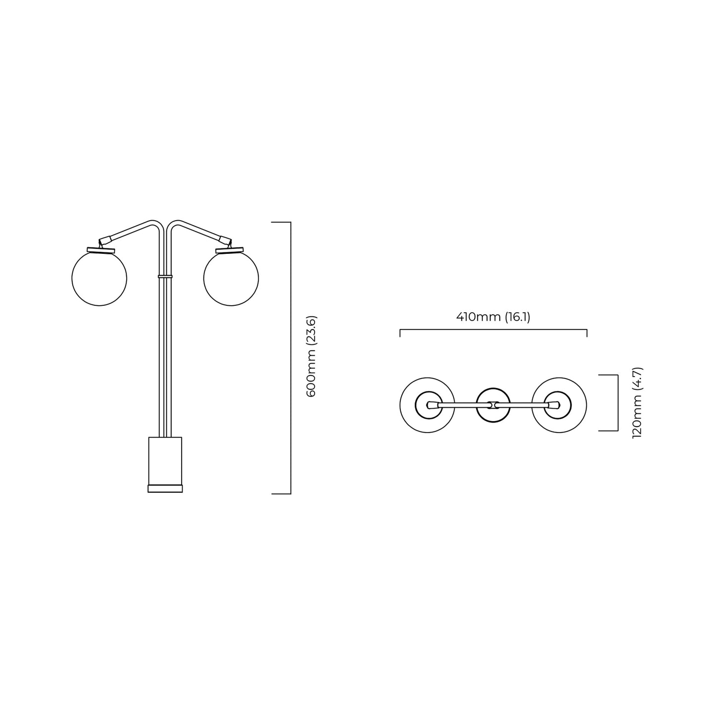 Array Twin Opal Table Light - line drawing.
