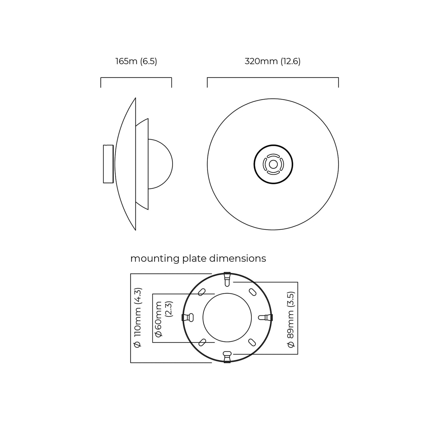 Carapace Ceiling/Wall Light - line drawing.