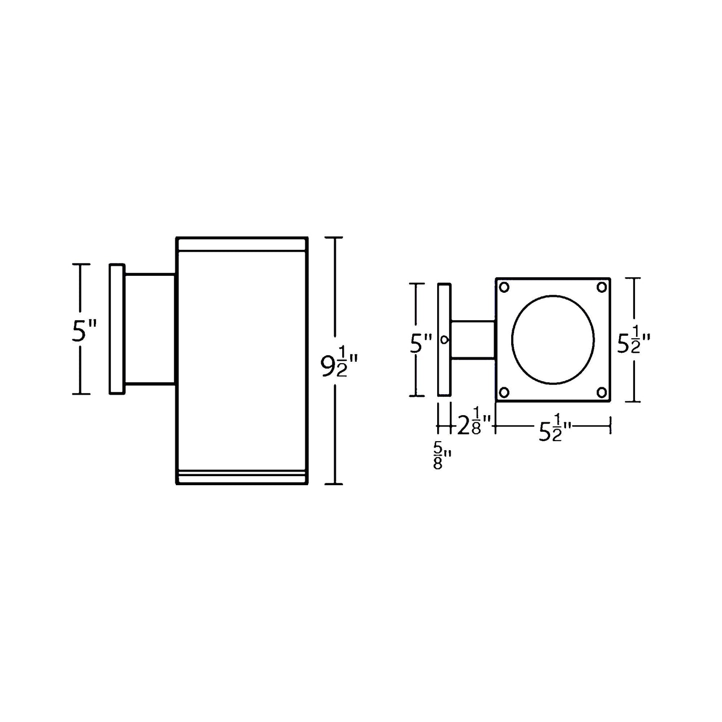 Cube Architectural Outdoor LED Wall Light - line drawing.