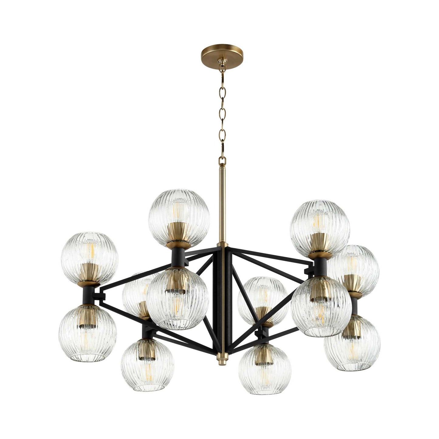 Helios Chandelier in 12-Light/Noir/Aged Brass.