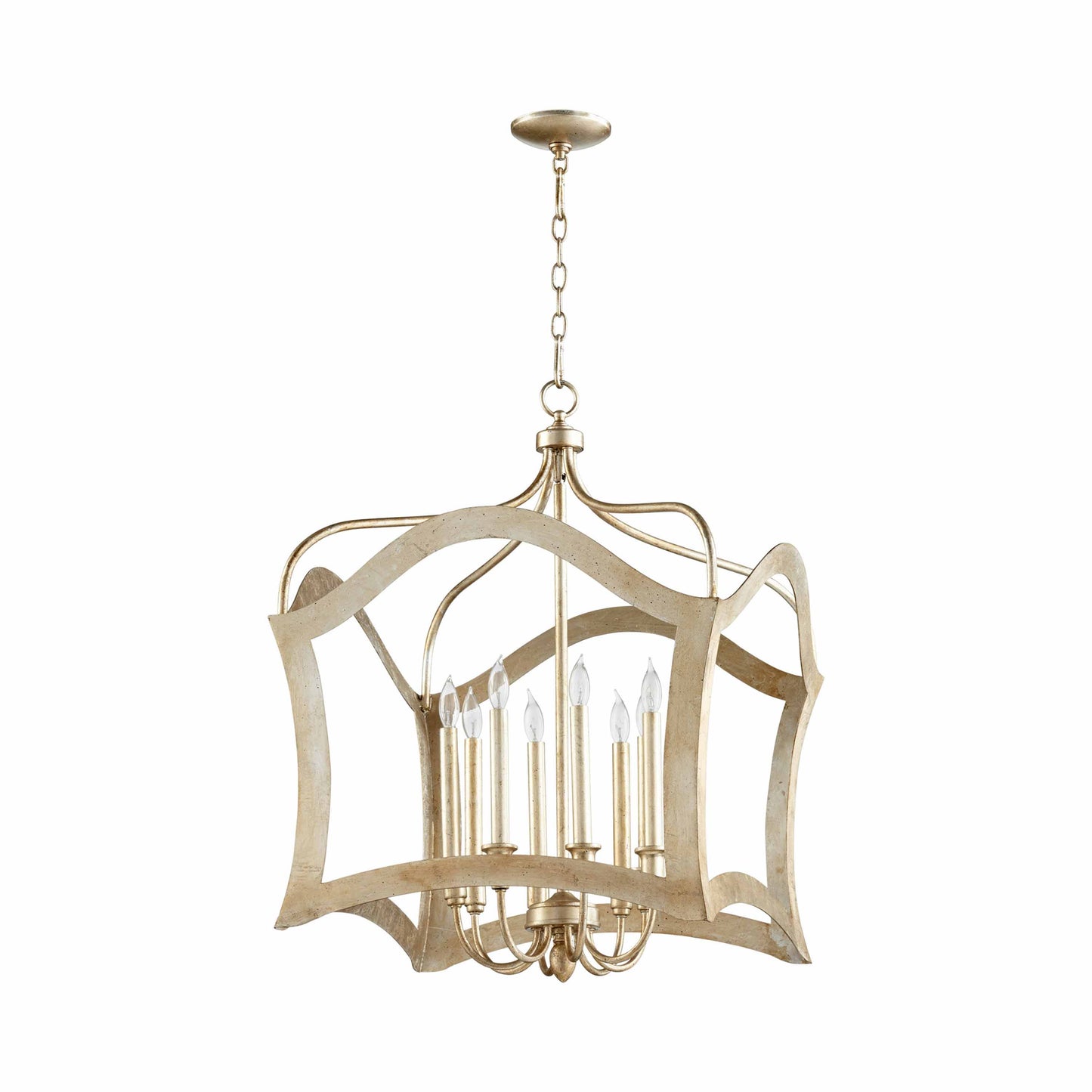 Milan Pendant LIght in 8-Light/Aged Silver Leaf.