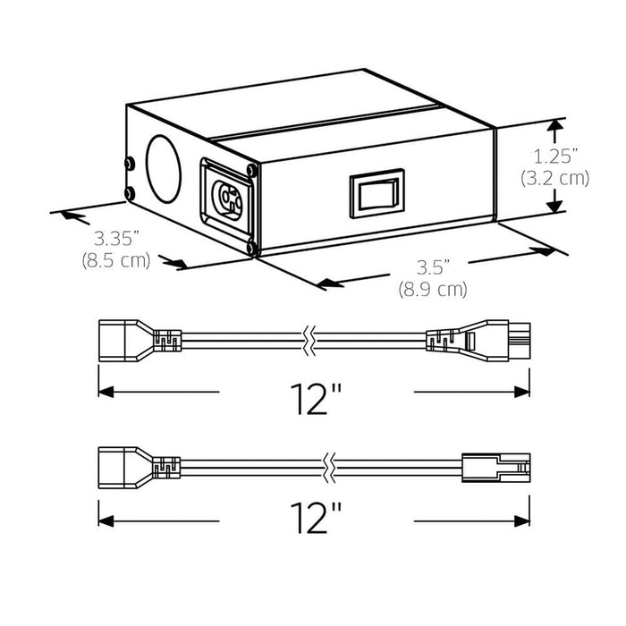 Junction Box For 120V Powerled Linear Undercabinet Lighting and Puck Light in Detail - line drawing.