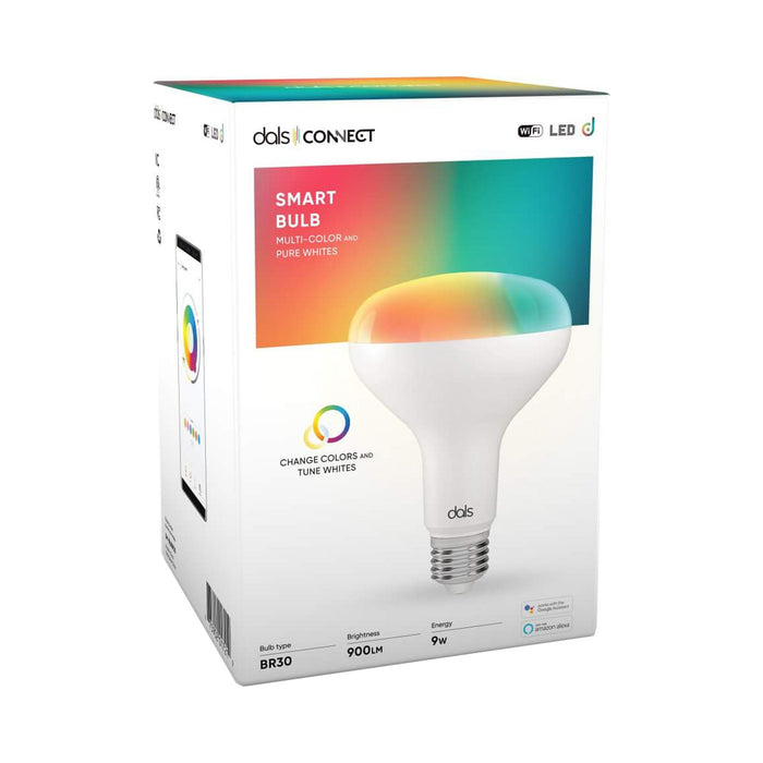 DALS Connect Smart BR30 RGB+CCT LED Light Bulb in hallway.