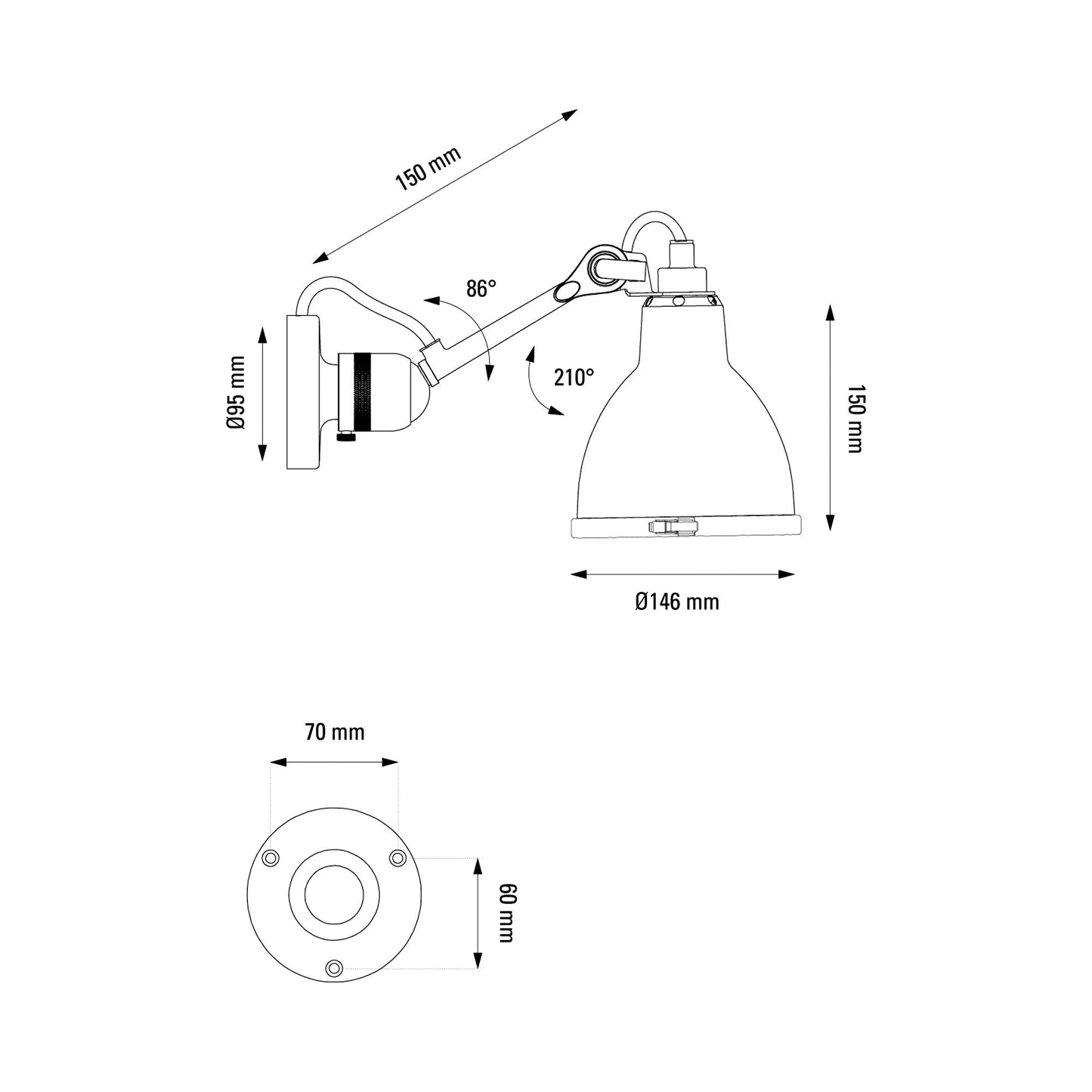 Lampe Gras N°304 LED Bath Wall Light - line drawing.