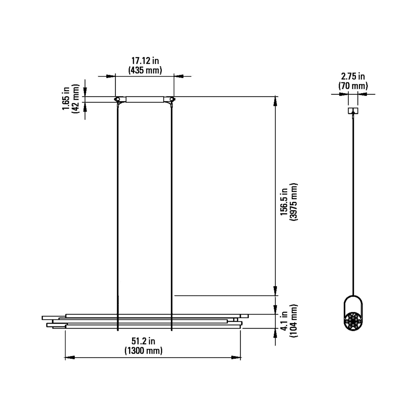 NL12 LED Pendant Light - line drawing.