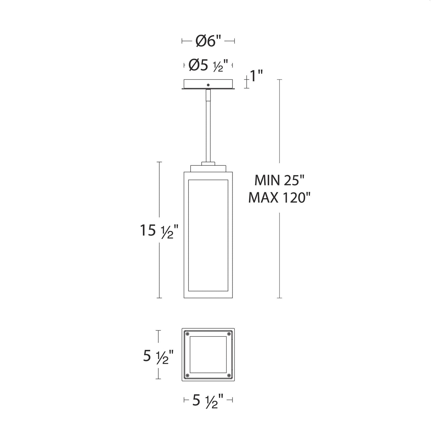 Amherst Outdoor LED Pendant Light - line drawing.