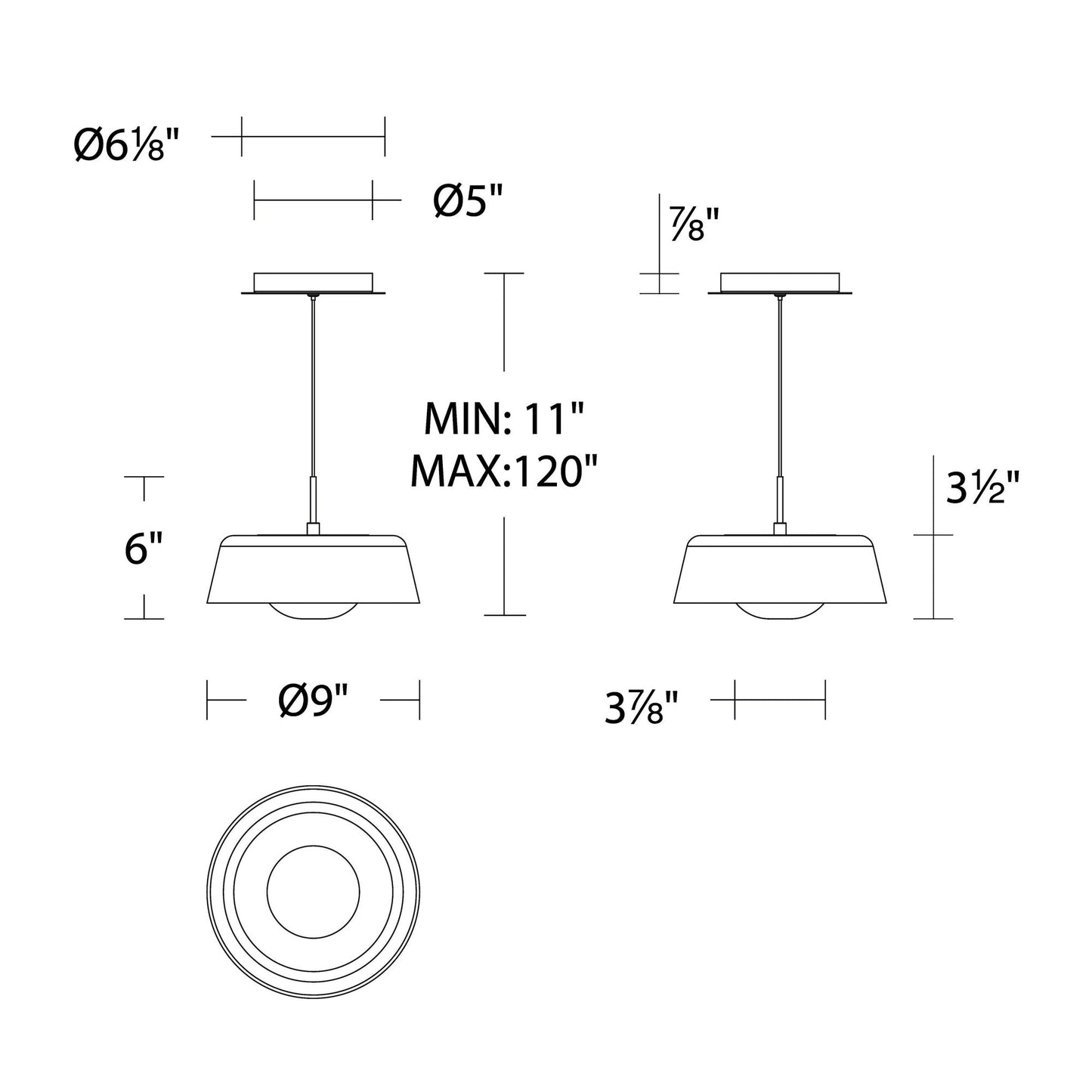 Branwen LED Mini Pendant Light - line drawing.