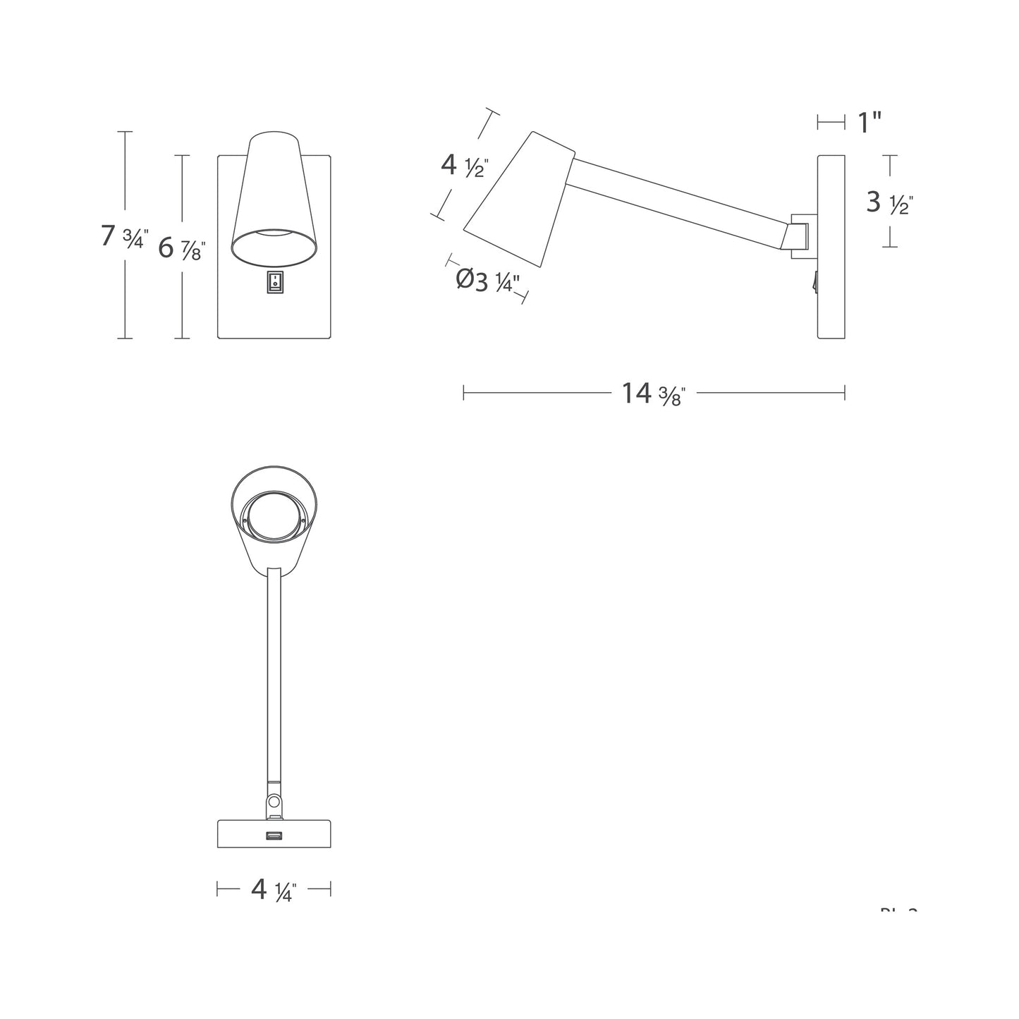 Grisham LED Swing Arm Wall Light - line drawing.