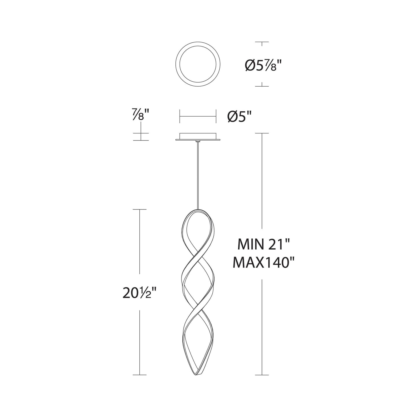 Interlace LED Mini Pendant Light - line drawing.
