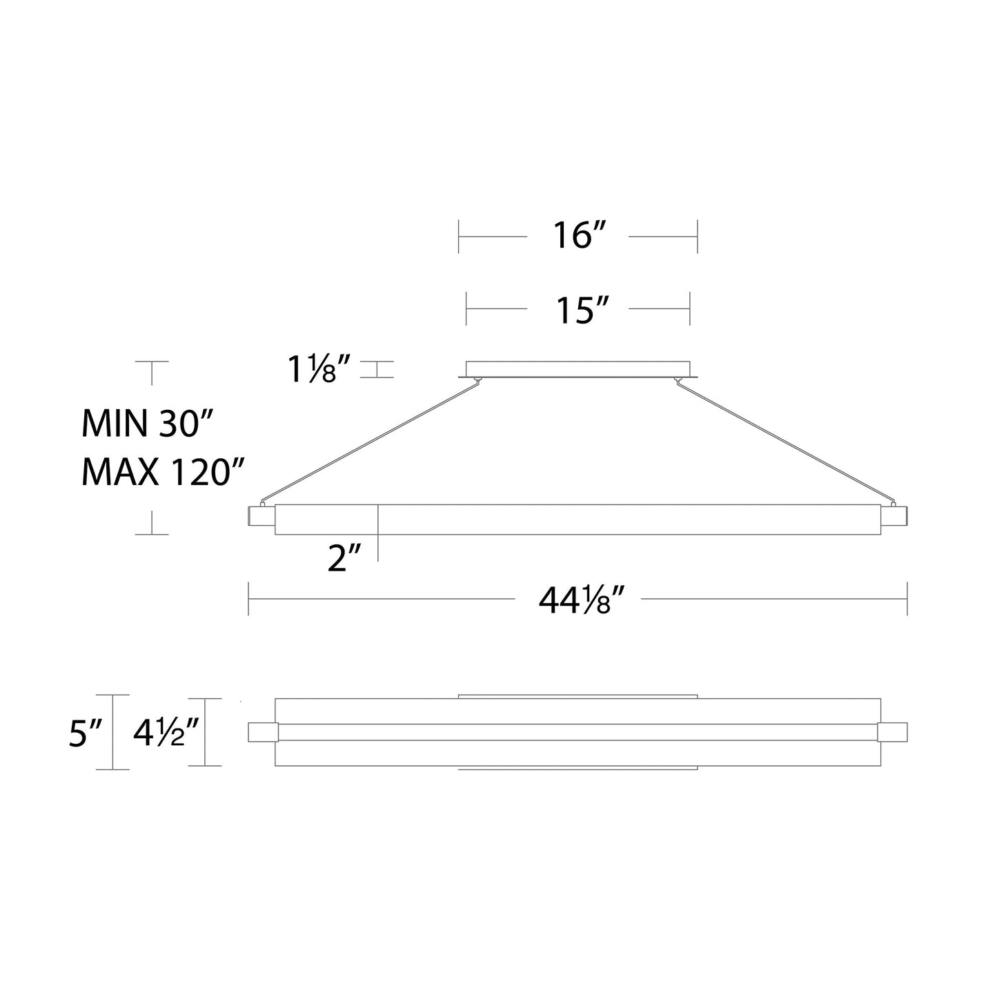 Pavilion LED Linear Pendant Light - line drawing.