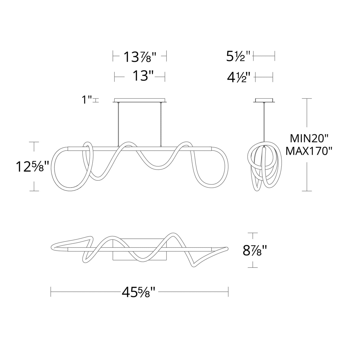 Tightrope LED Pendant Light - line drawing.