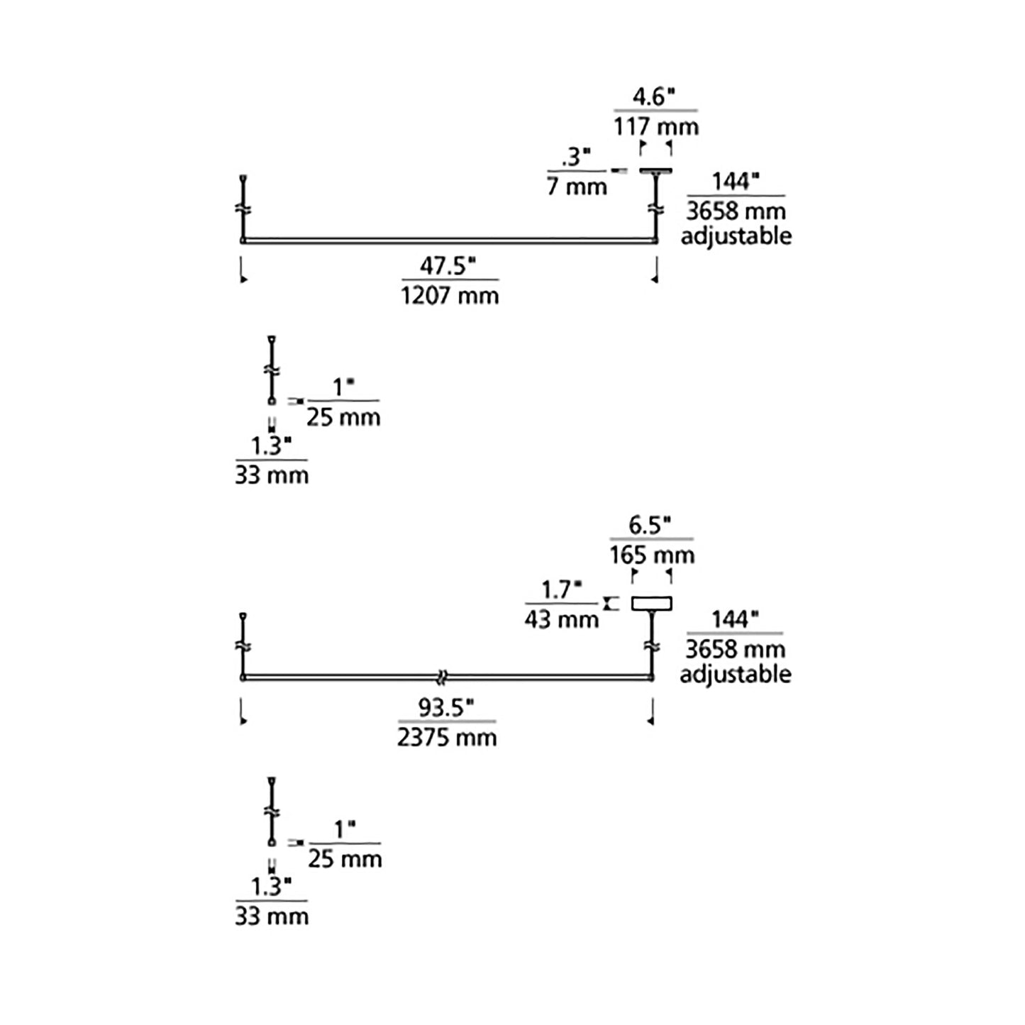 Dyna LED Linear Suspension Light - line drawing.