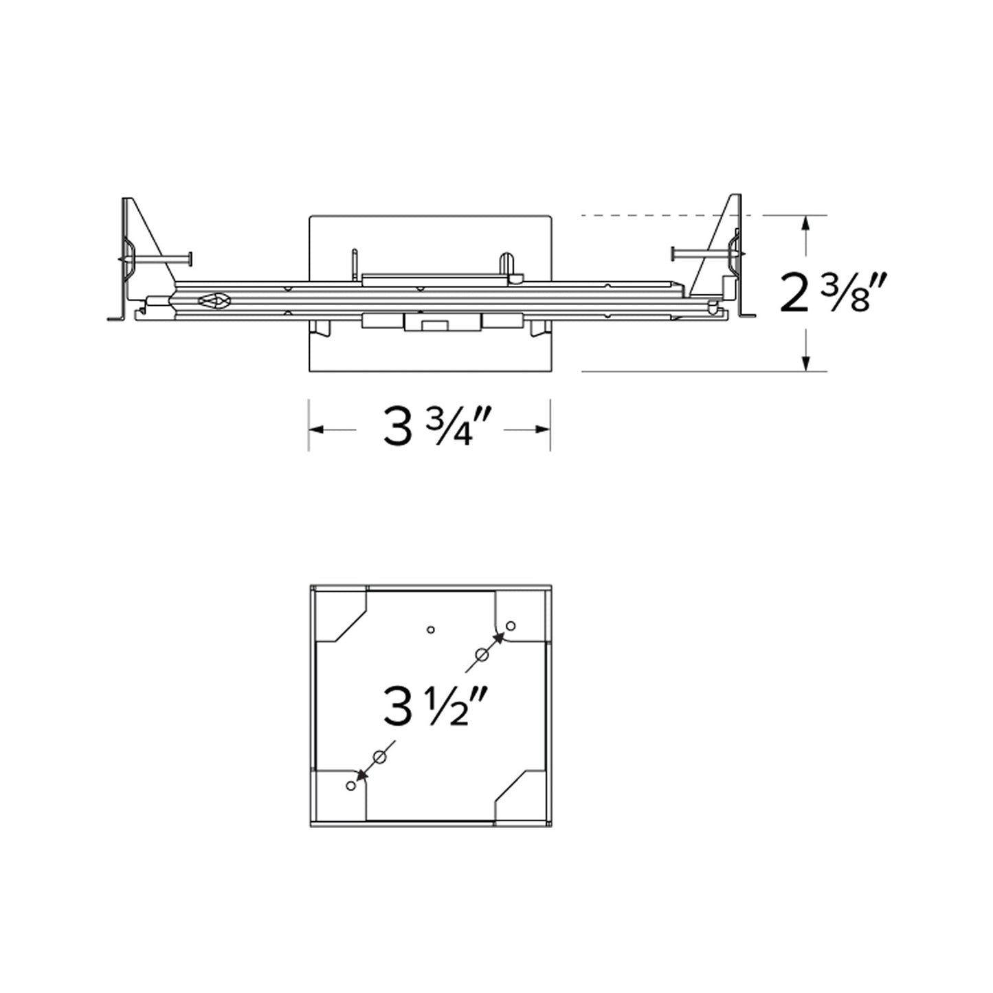 Square New Construction Box - line drawing.