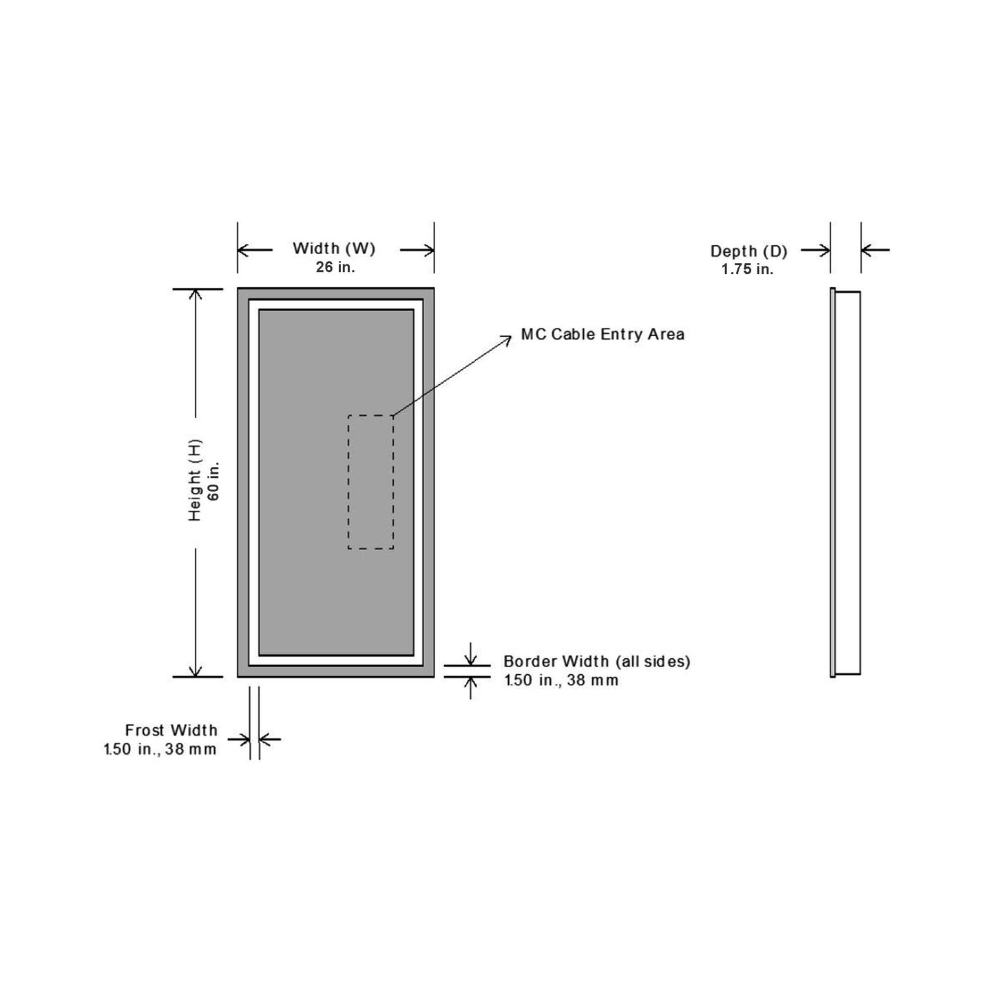 Integrity LED Wardrobe Mirror - line drawing.