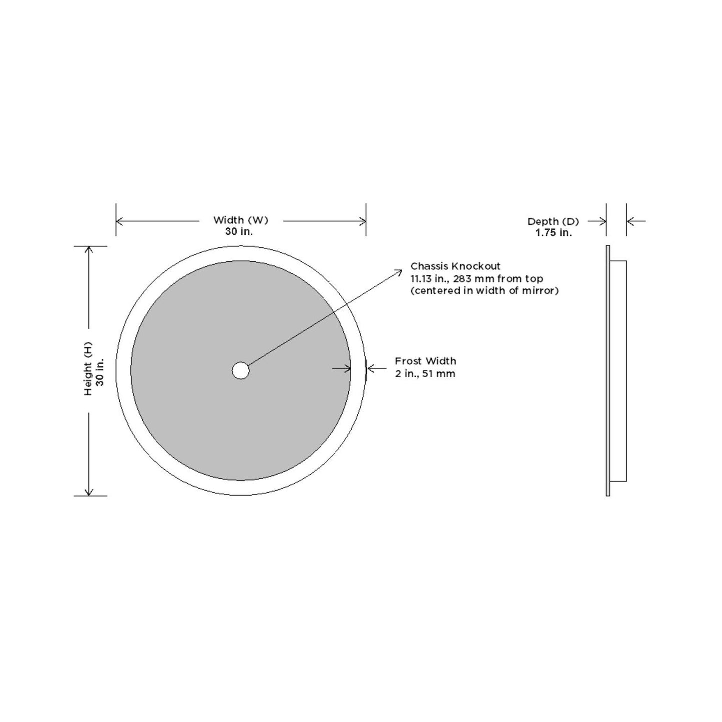Trinity LED Lighted Mirror - line drawing.