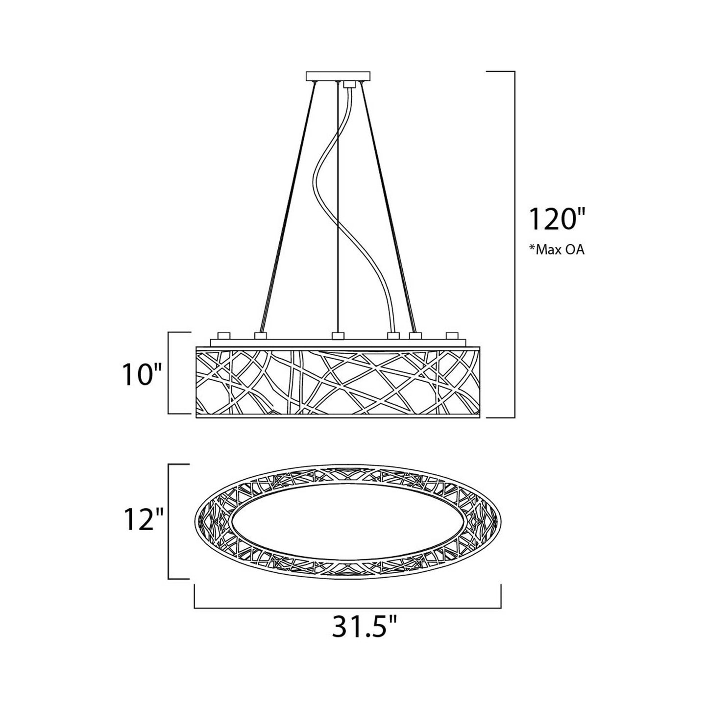 Inca Linear Pendant Light - line drawing.