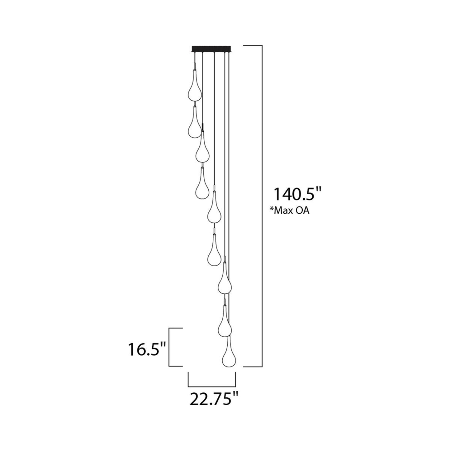 Larmes Round Multi-Light Pendant Light - line drawing.