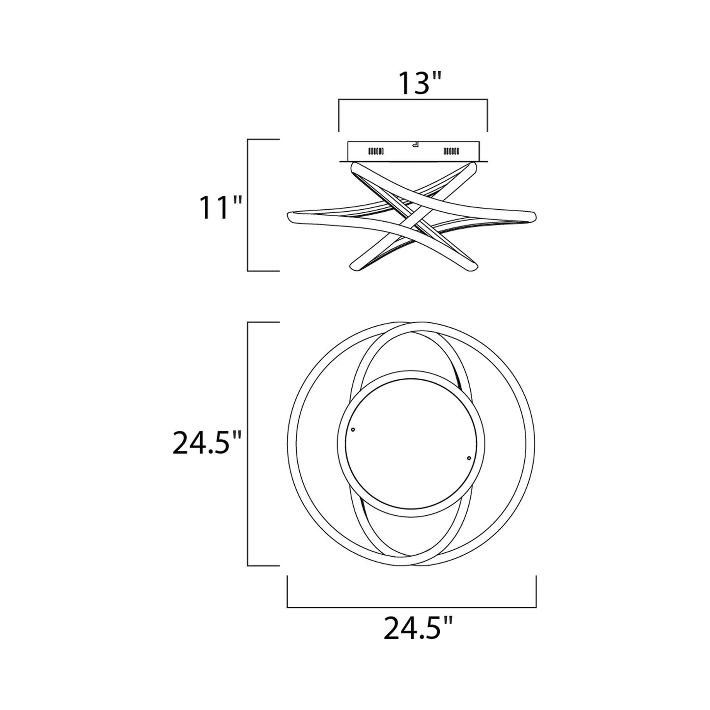 Twisted LED Flush Mount Ceiling Light - line drawing.