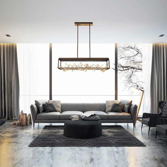 Aerie LED Linear Pendant Light in living room.