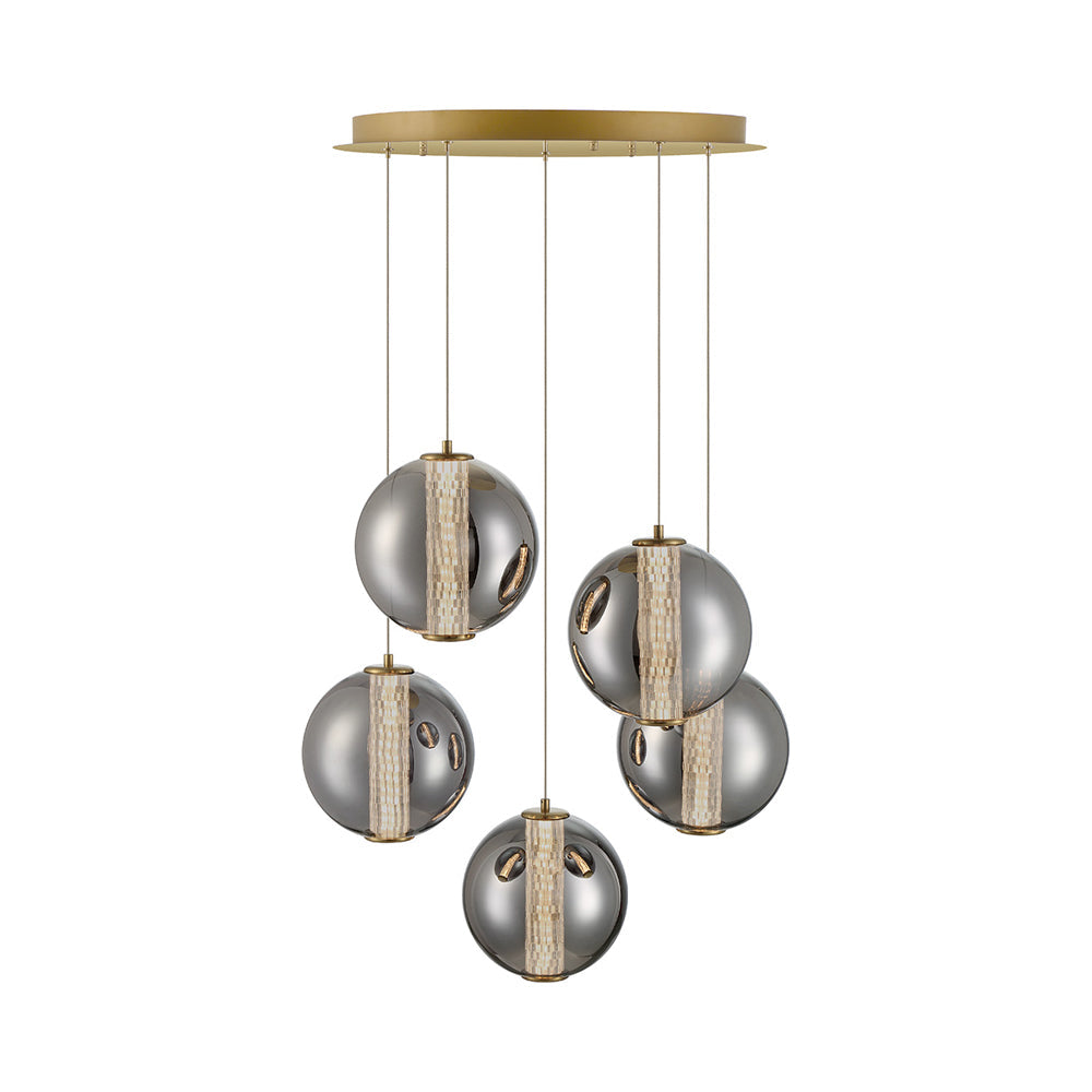Atomo LED Multi Light Pendant Light in Gold/Smoke (5-Light).