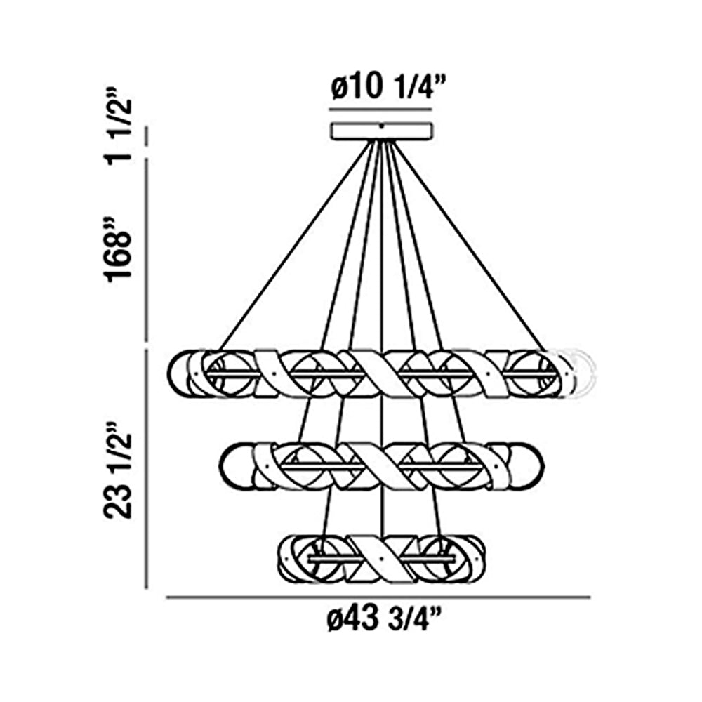 Banderia LED Multi Tier Chandelier - line drawing.