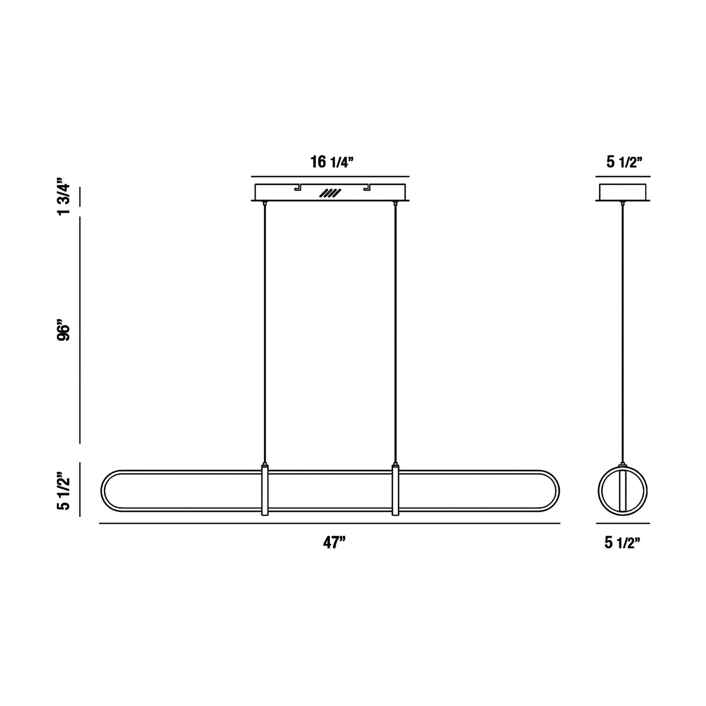 Berkley LED Linear Pendant Light - line drawing.