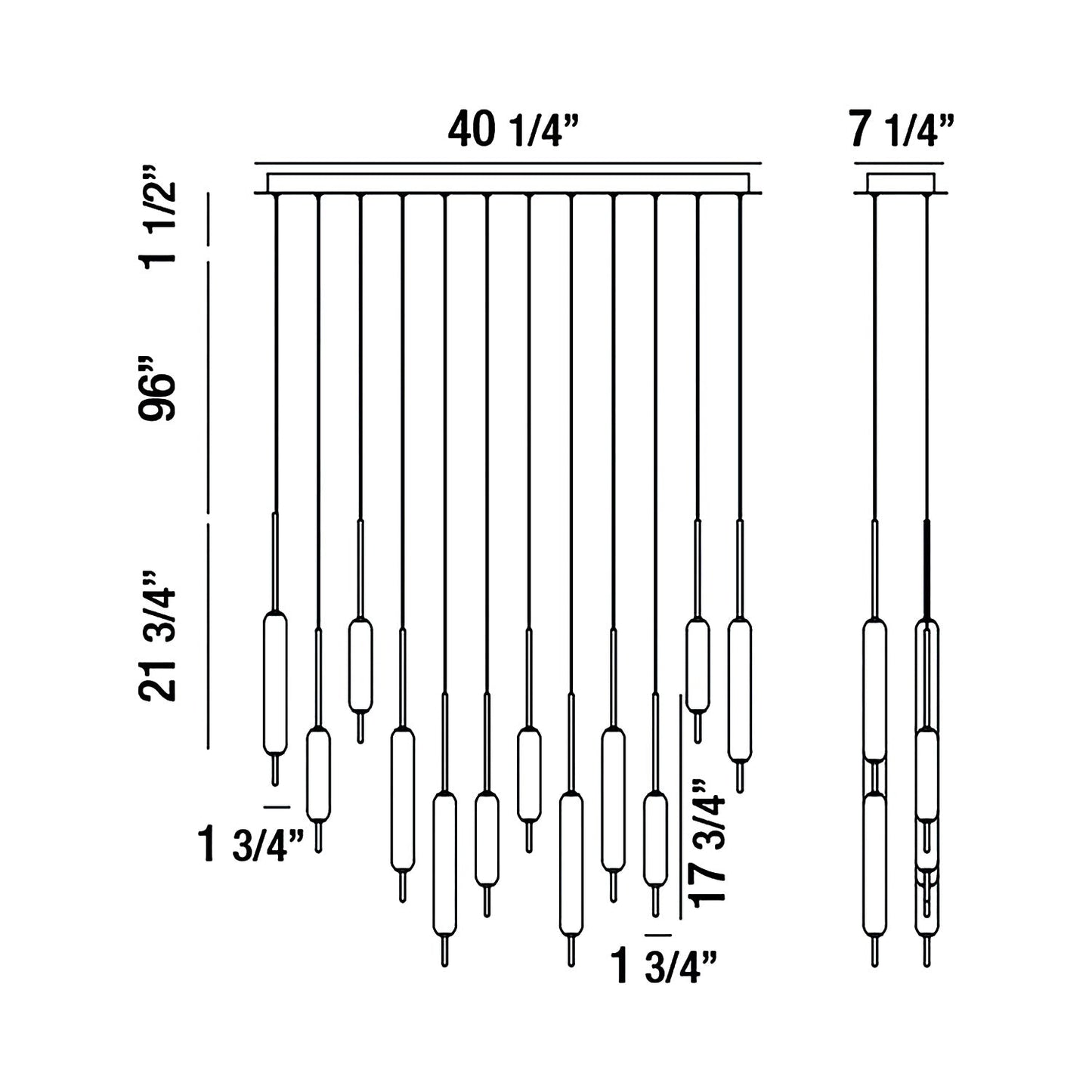 Cumberland Rectangular LED Multi Light Pendant Light - line drawing.