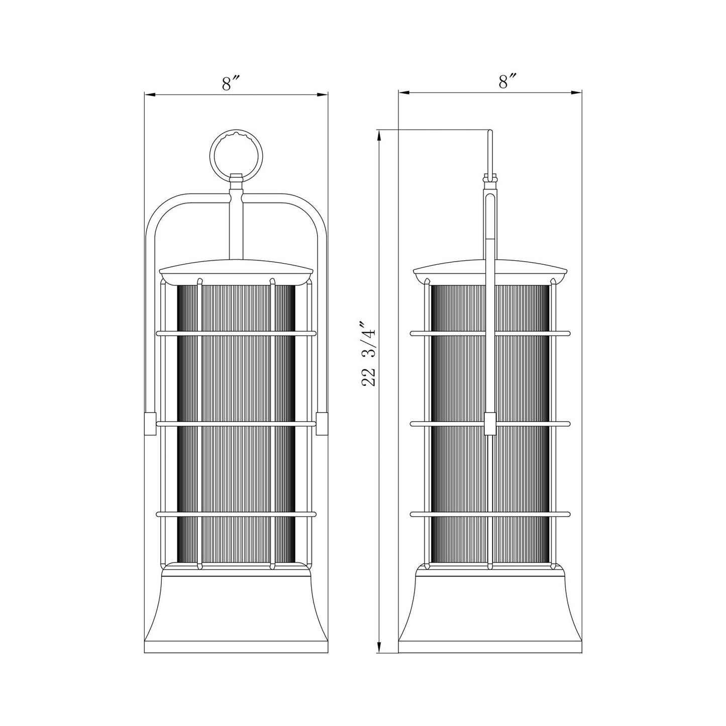 Rivamar Outdoor Pendant Light - line drawing.