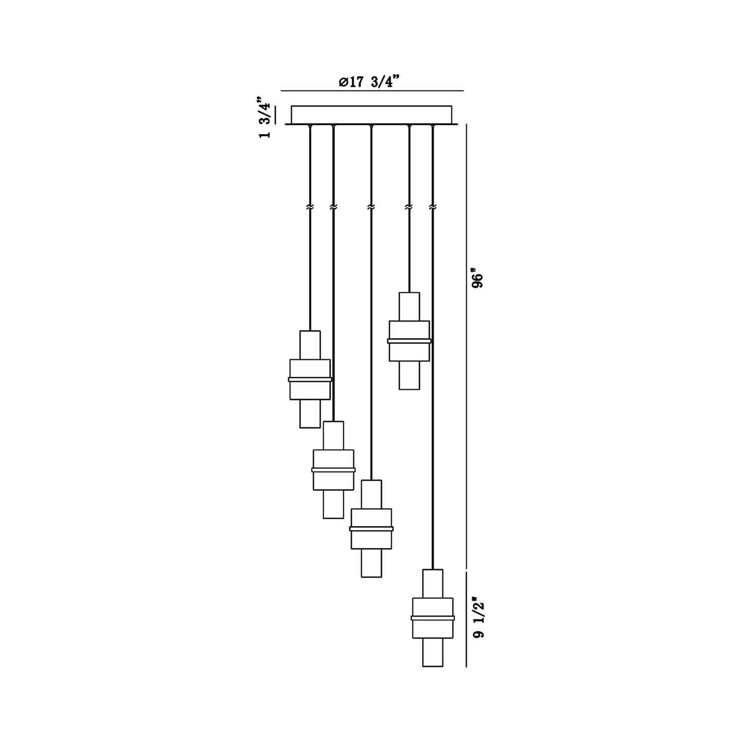 Rola LED Linear Pendant Light - line drawing.