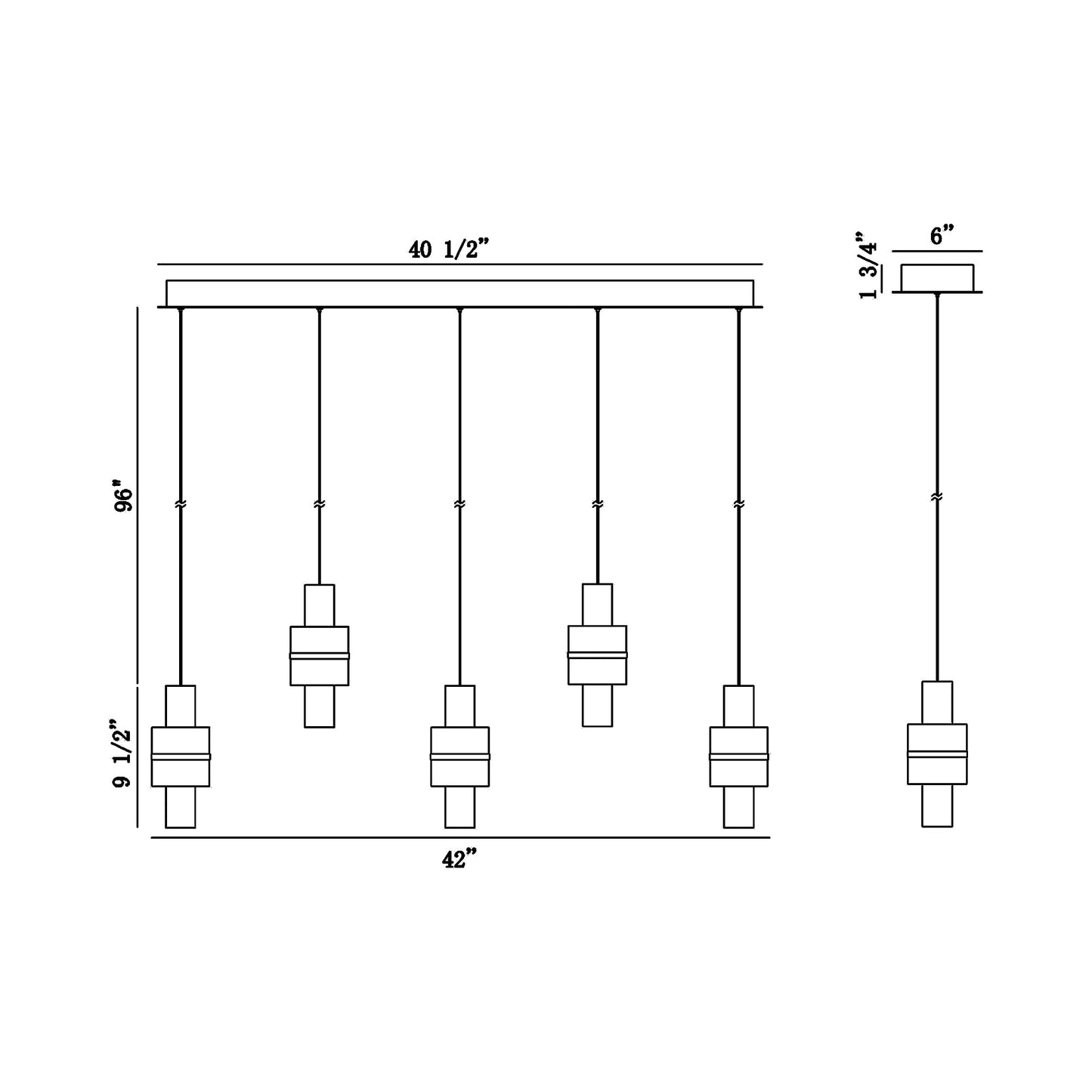 Rola LED Multi Light Pendant Light - line drawing.