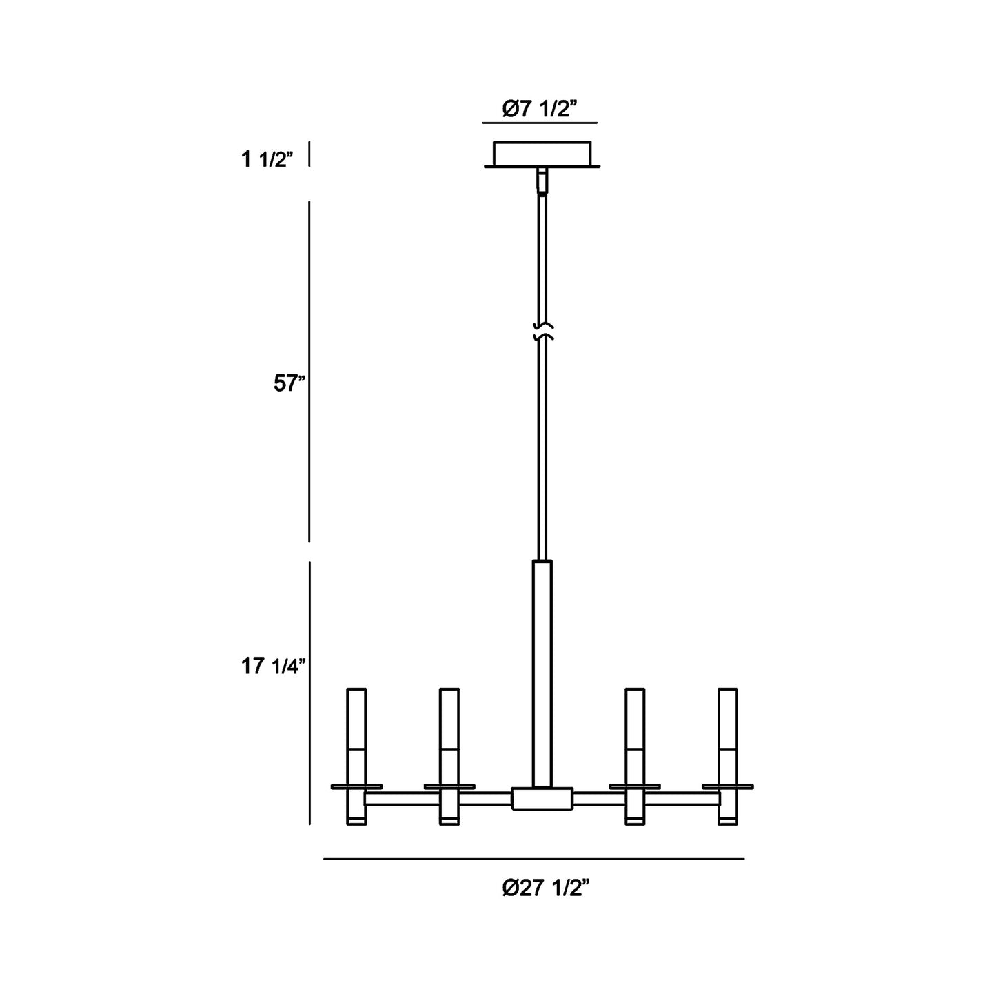 Torna LED Chandelier - line drawing.