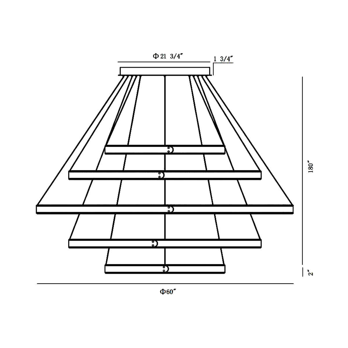 Verdura LED Multi Tier Chandelier - line drawing.