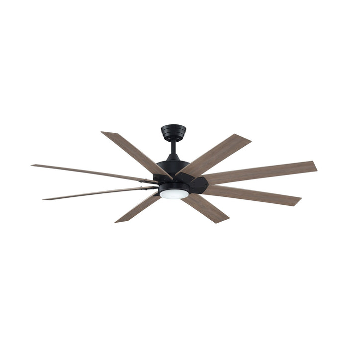 Levon Custom LED Ceiling Fan in Black/Washed Pine (64-Inch).
