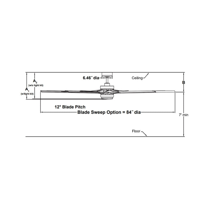 Odyn 84-Inch Indoor / Outdoor LED Ceiling Fan - line drawing.