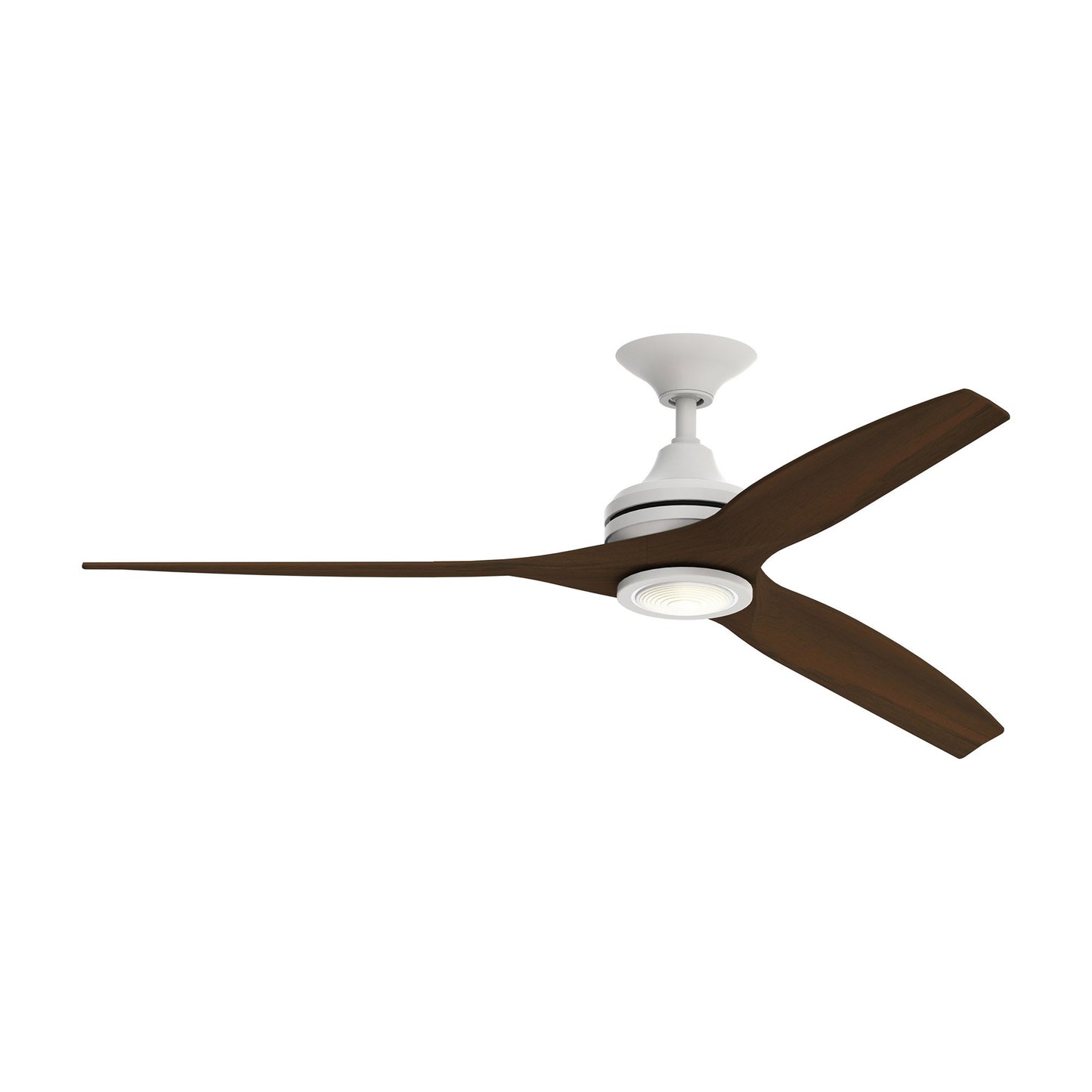 Spitfire LED Ceiling Fan in Matte White/Whiskey Wood (60-Inch).