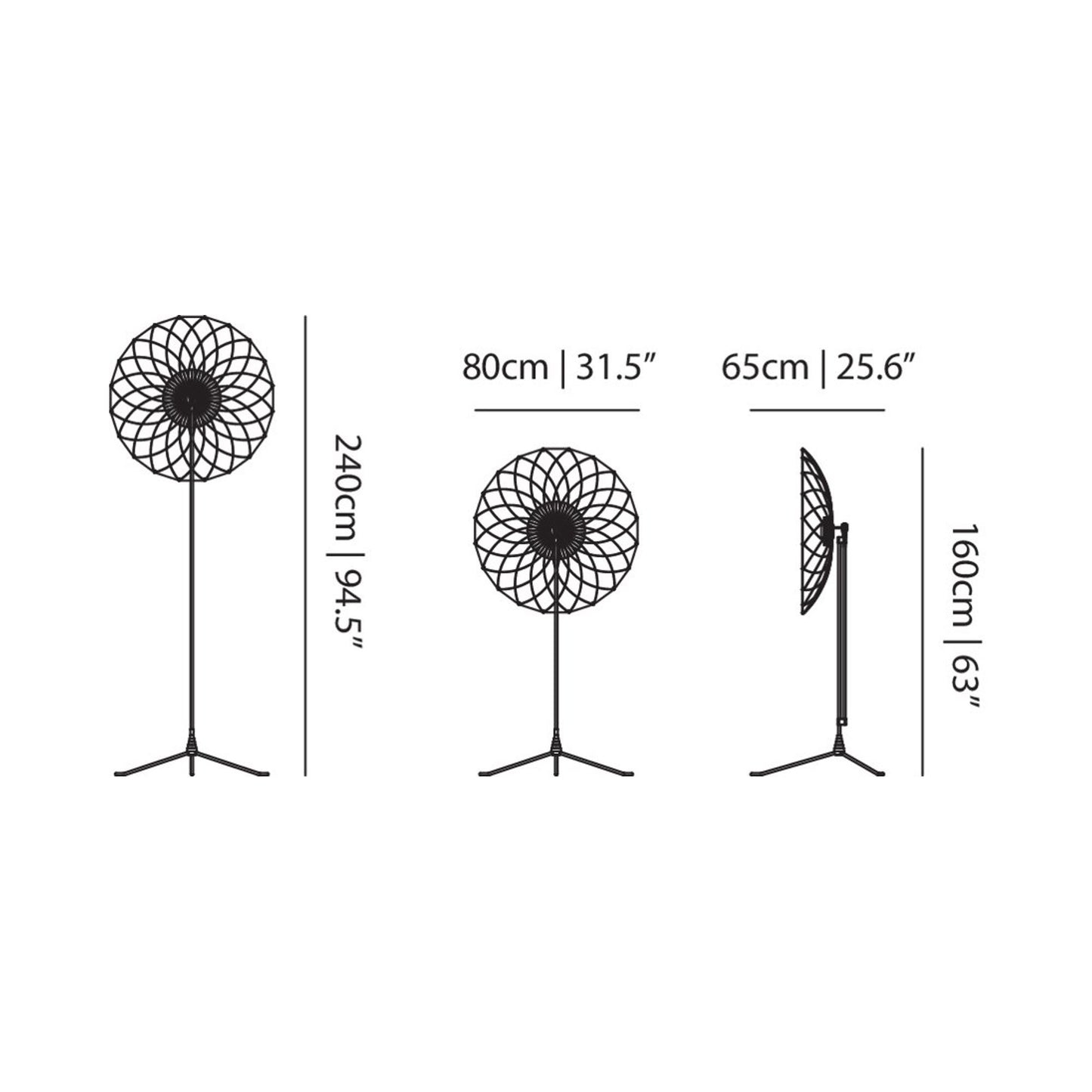 Filigree LED Floor Lamp - line drawing.