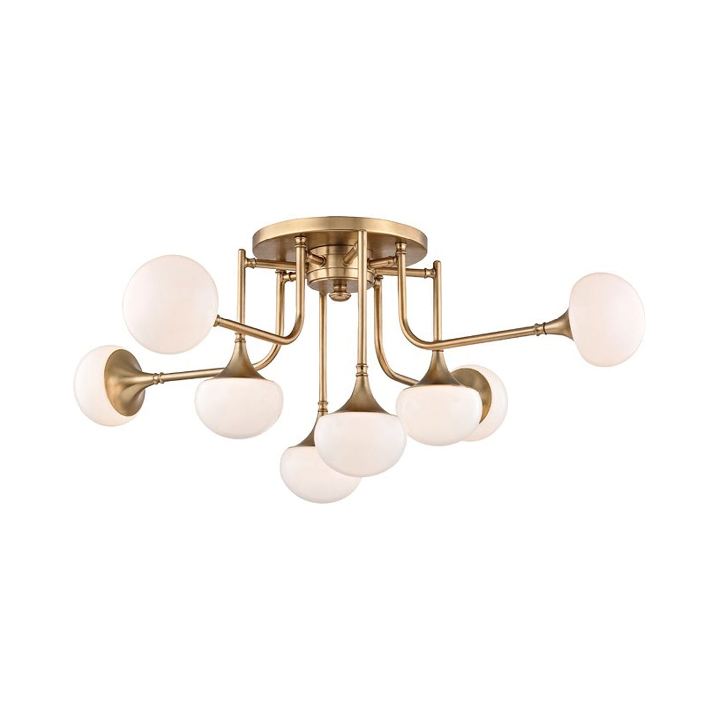 Flemming LED Semi-Flush Mount Ceiling Light in Aged Brass.
