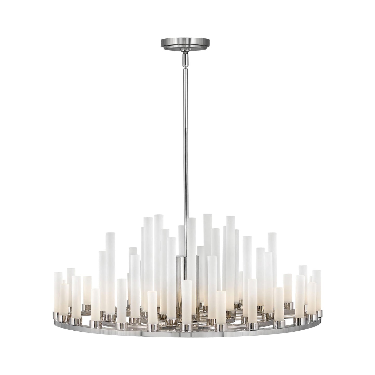 Trinity LED Chandelier in Polished Nickel.