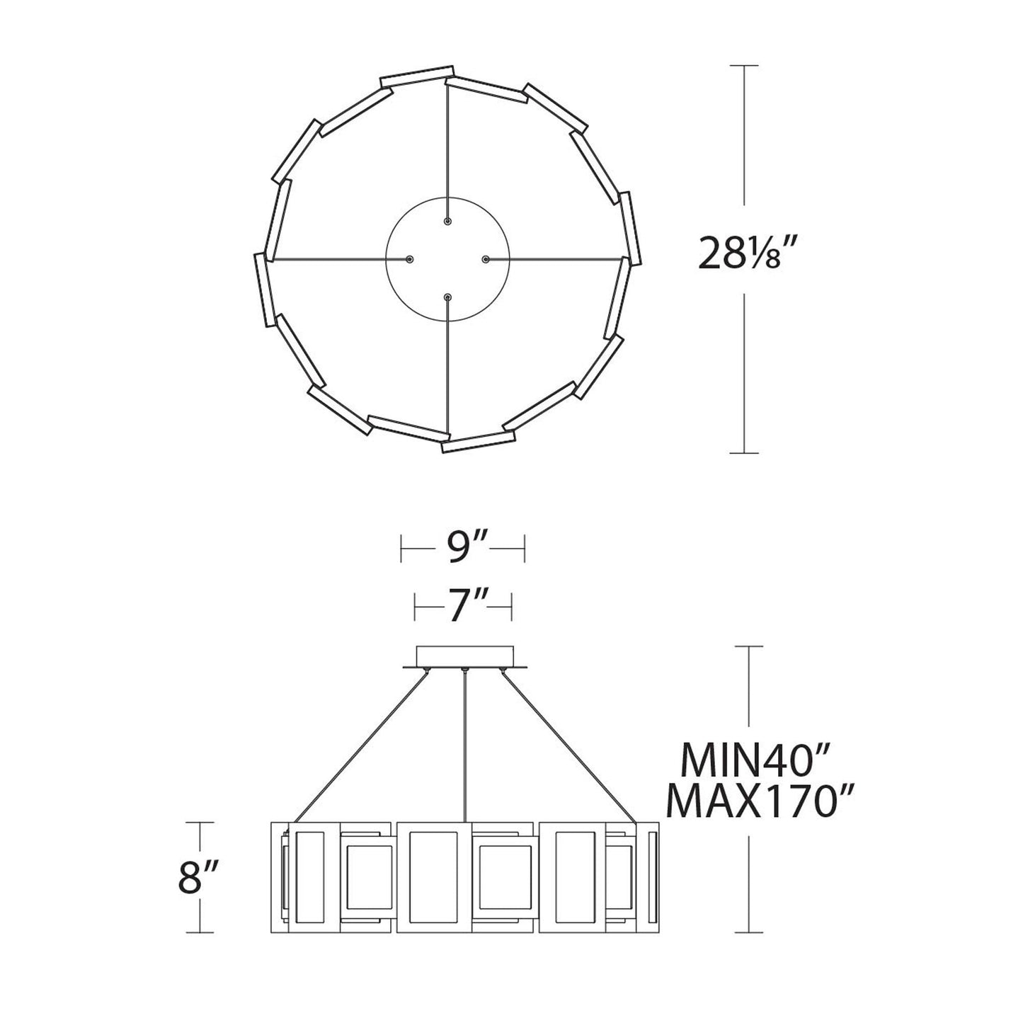 Fury Round LED Pendant Light - line drawing.